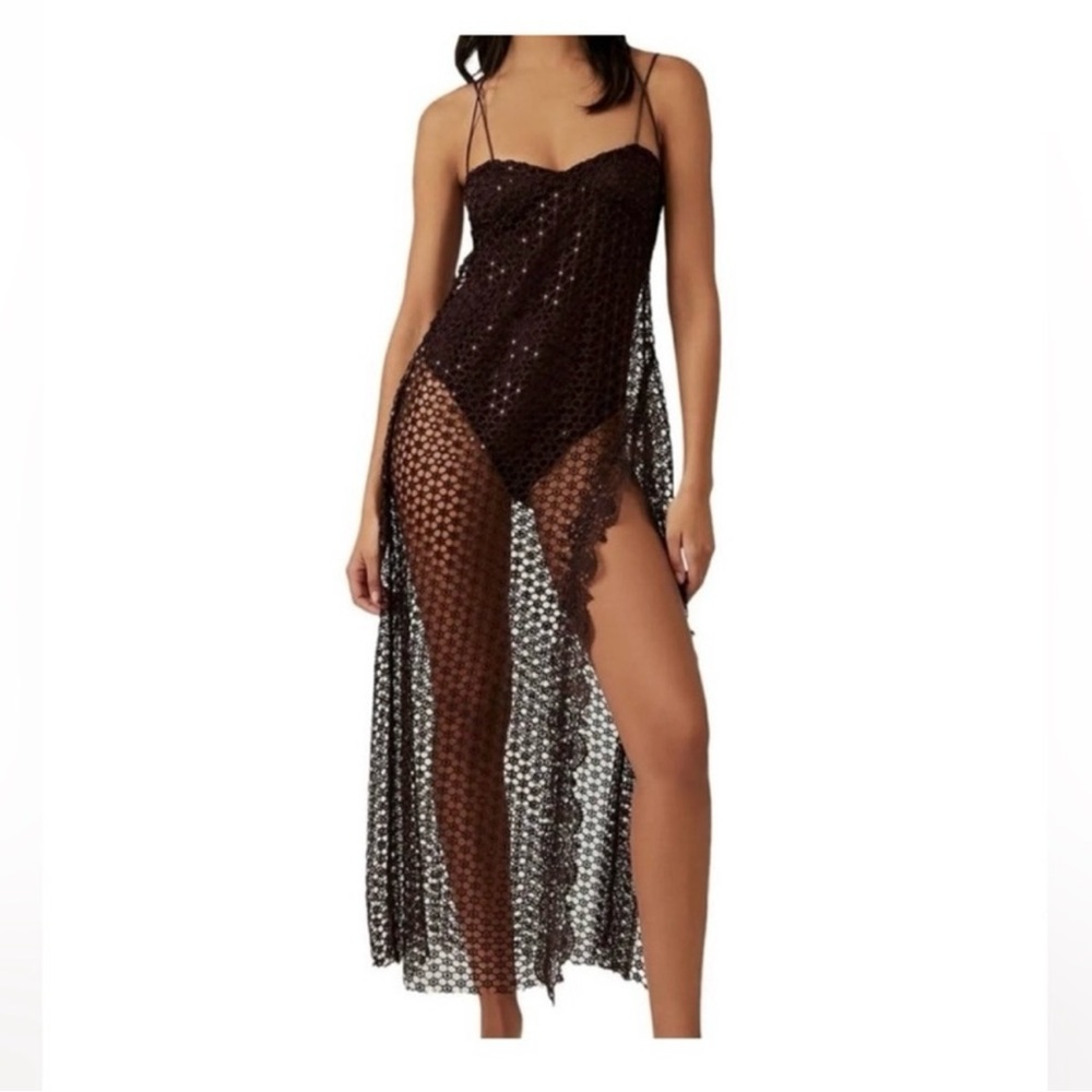 NWT Free People bathing suit w/ beautiful crochet dress sequins brown tag:L M